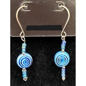 Handmade Concentric Circle White & Aqua Blue Glass Bead Earrings by Neanie-Bot